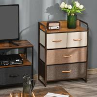 HOMCOM Cajonera de Tela Cómoda para Dormitorio con 4 Cajones Plegables Parte Superior de Madera y Marco Metálico para Sala de Estar 58x29x78,5 cm Multicolor - details 1