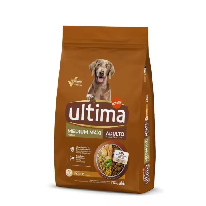 Ultima Medium-Maxi Adult con Pollo, Verduras, Arroz y Cereales Integrales. Comida Seca para Perros, Huesos y Articulaciones Fuertes. Paquete de 12kg. - 1