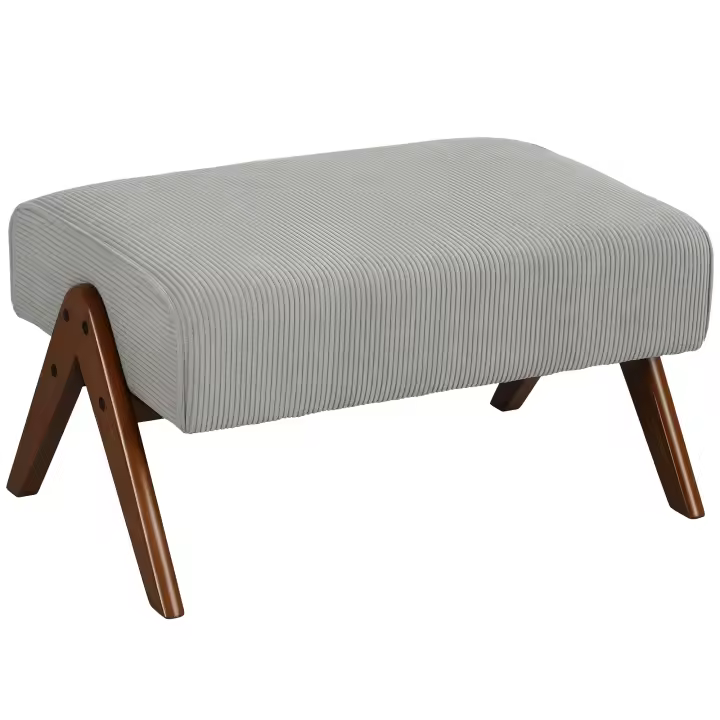 HOMCOM Reposapiés de Salón Taburete Bajo Tapizado en Pana Otomana Rectangular con Asiento Acolchado y Patas de Madera para Sala de Estar Dormitorio - 1
