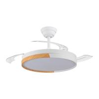 Ventilador de techo led con luz led 48W modelo AMAPOLA NIGHT con aspas retráctiles blanco/madera Ø108cm. Motor DC silencioso, Sistema CCT. Control remoto con temporizador, luz regulable en color e intensidad. Memoria, modo brisa marca CRISTALRECORD - details 1