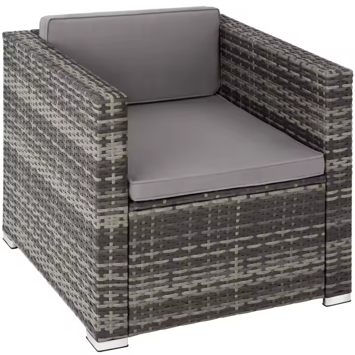 TECTAKE - Sillón de Ratán y Acero con Reposabrazos, Mueble Jardín Exterior Resistente a la Intemperie, Sillón para Conjunto Jardín Exterior, con Cojínes, Fundas Extraíbles, Fácil Montaje - 1