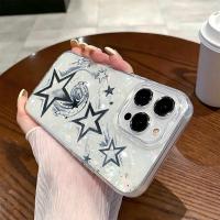 Funda De Teléfono Grunge Dibujo Negro Estrella Con Fondo De Perla Iridescente Brillante Funda Protectora Suave TPU Para Todos Los Modelos De iPhone - details 2