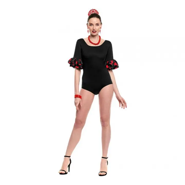 Partilandia Maillot Sevillana con Volante Lunar negro y rojo para mujer - 1