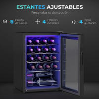 HOMCOM Vinoteca 20 Botellas, Nevera para Vinos con Compresor, Puerta de Doble Cristal Anti-UV, Temperatura 5-18°C, Pantalla Táctil, 4 Estantes Regulables, Luz LED Interior, Silenciosa 39DB, Negro - details 5