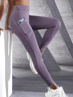 Leggings De Cintura Alta Para Mujer Con Bolsillos Yoga Fitness Running Sportswear De Color Sólido Estilo Elegante Y Cómodo - details 4