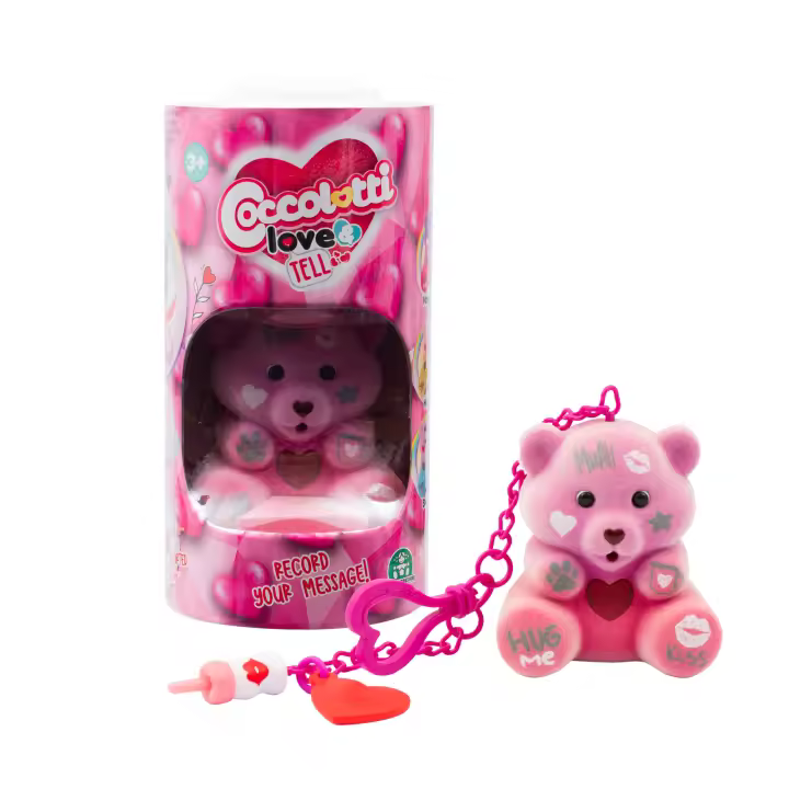 Coccolotti Love & Tell, Llavero Oso Aleatorio Sorpresa, 6 Ositos Adorables con Biberón con la Función de Grabar y Reproducir Tus Mensajes, Aprieta su Corazón para Grabar, +3 años, Famosa (CCL15000) - 1