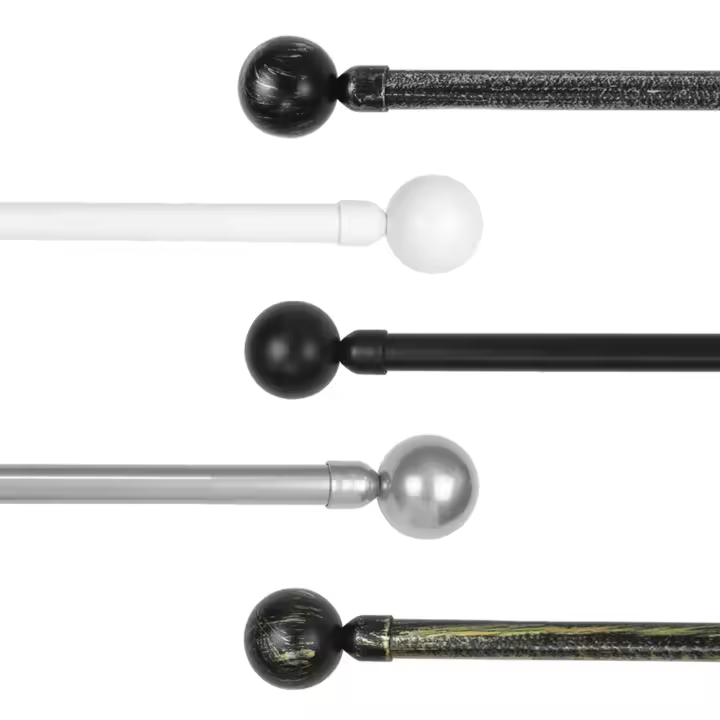 Barra de Forja Cortinas Extensible, Universal, Palo Delgado, Barras de Cortinas Decorativas, Barra Extensible de Metal con 2 Terminales, Soportes y Tornillos - Bola - 1