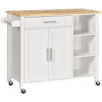 HOMCOM Isla de Cocina con Ruedas Mueble Auxiliar de Cocina con 1 Cajón 2 Puertas 3 Estantes Abiertos y Barra Lateral para Comedor 107,5x48x89 cm Blanco - details 0
