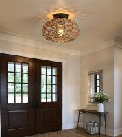 Luz De Techo De Henequén Retro Elegante Tejida En Rattan Instalación Semi Incluida Para Cocina Dormitorio Pasillo Material Principal Hierro - details 4