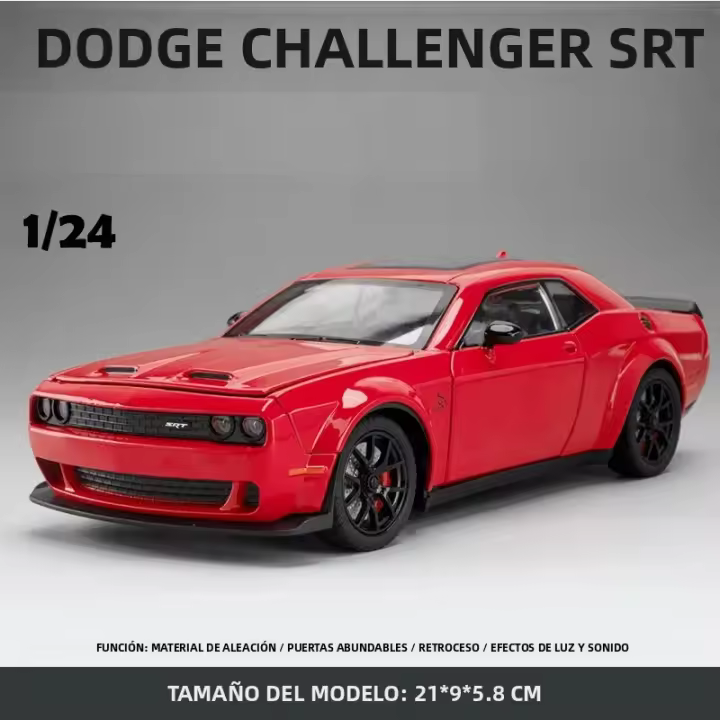 Modelo a Escala 1:24 De Dodge Challenger Hellcat SRT En Aleación De Metal Con Sonido Y Luz Vehículo De Colección Para Niños - 1