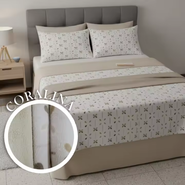 Juego Sabanas Cloe Coralina Mommata 180 gr/m² Soft Silk Doble Perchado para Cama de 90 a 180 cm, Tacto Seda - 1