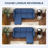 HOMCOM Sofá Chaise Longue Reversible, Sofá de 3 Plazas en Forma de L, Tapizado en Chenilla, Asiento y Respaldo Acolchados, Estructura de Acero, 186x130x84 cm, Azul - details 5