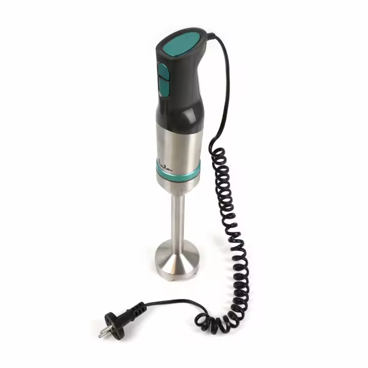 JATA JEBT1853 - Batidora Mano 1000 W. Cable en Espiral Extensible. 4 Cuchillas de Acero Inoxidable. Pie de Acero Inoxidable Desmontable. 2 Velocidades. Incluye Vaso de 700 ml - 1