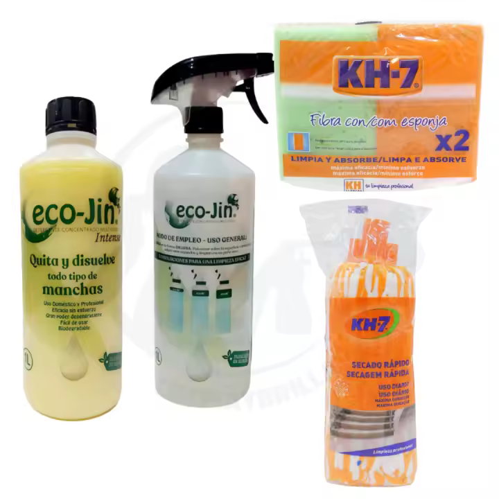 Ecojin INTENSE AMARILLO + Estropajo Fibra con Esponja KH7 y Fregona Microfibra Secado Rápido KH7 – Quitamanchas Multiusos para Todas las Superficies. Producto Original de Laboncler, Limpia y Brilla con Eficiencia - 1