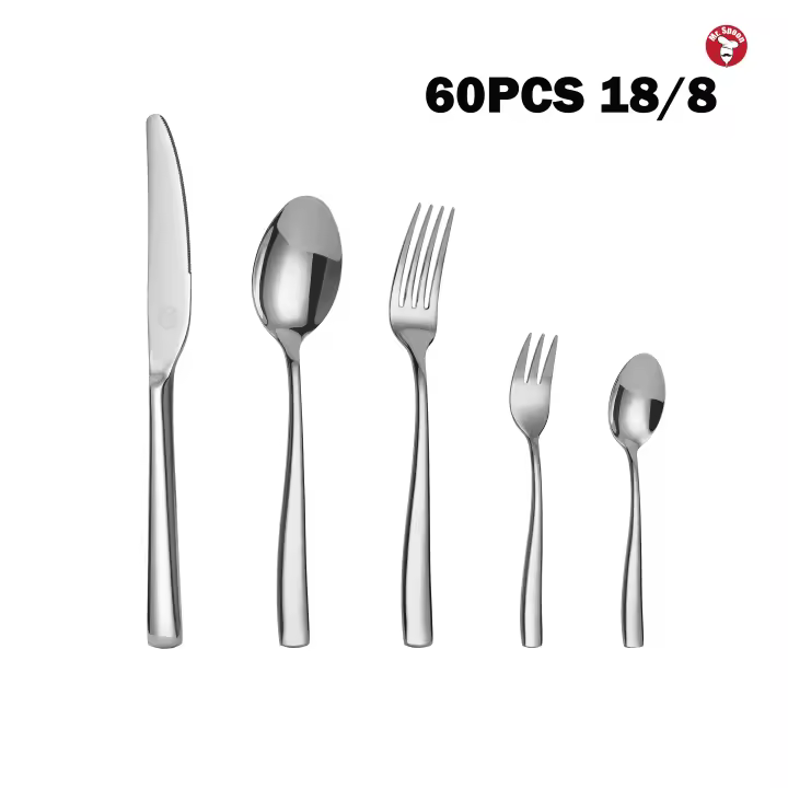 Mr.Spoon Serie Portugal 60 piezas cubiertos,Acero inox 18/8,Plateado,Alta calidad y acabado,Con cuchillo carne o mesa/tenedor/cuchara/cucharilla y tenedor postre,Apto para lavavajillas,Cuberteria,mango monobloque,Para Casa,Hotel,Restaurante 60221/60 - 1