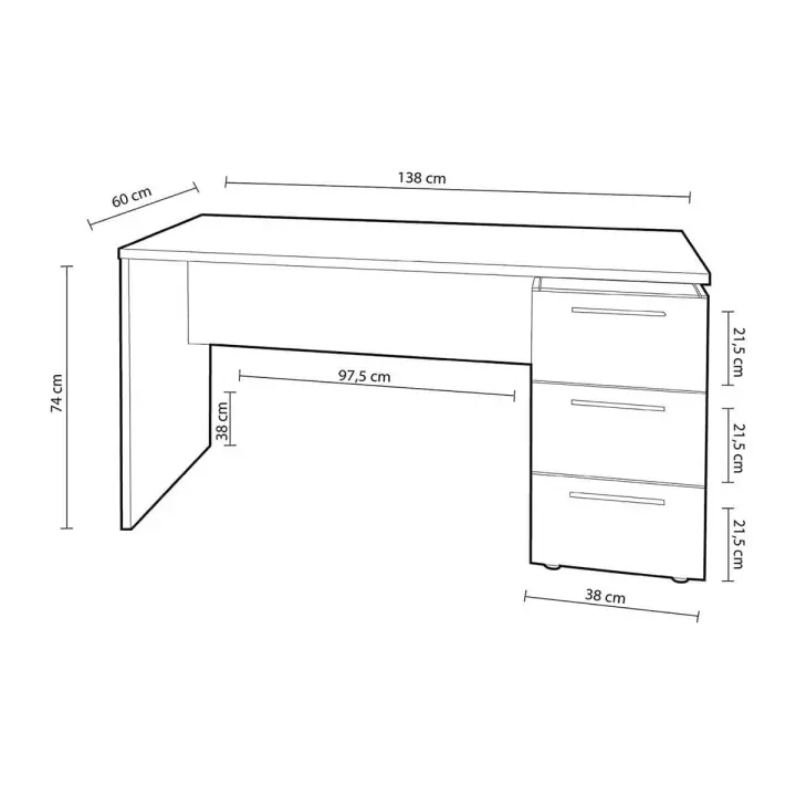 Mesa de despacho Theon 3 cajones blanco artik 74x138x60 cm - 1