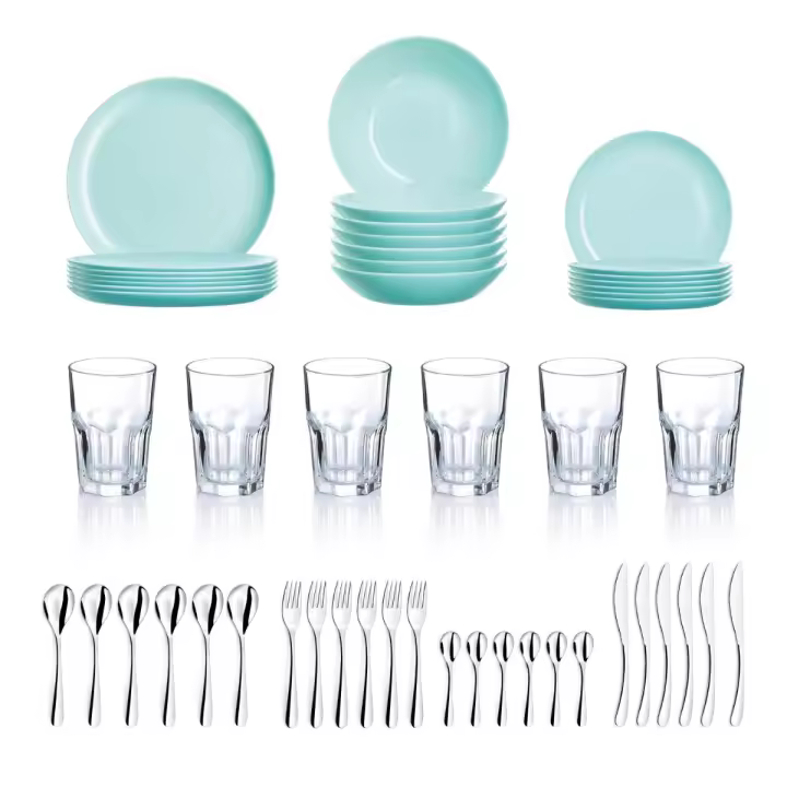 LUMINARC APARTAMENTO Set Apartamento 48 PIEZAS - 6 PERSONAS Turquesa Brillo Fácil de limpiar Ecológico - 1