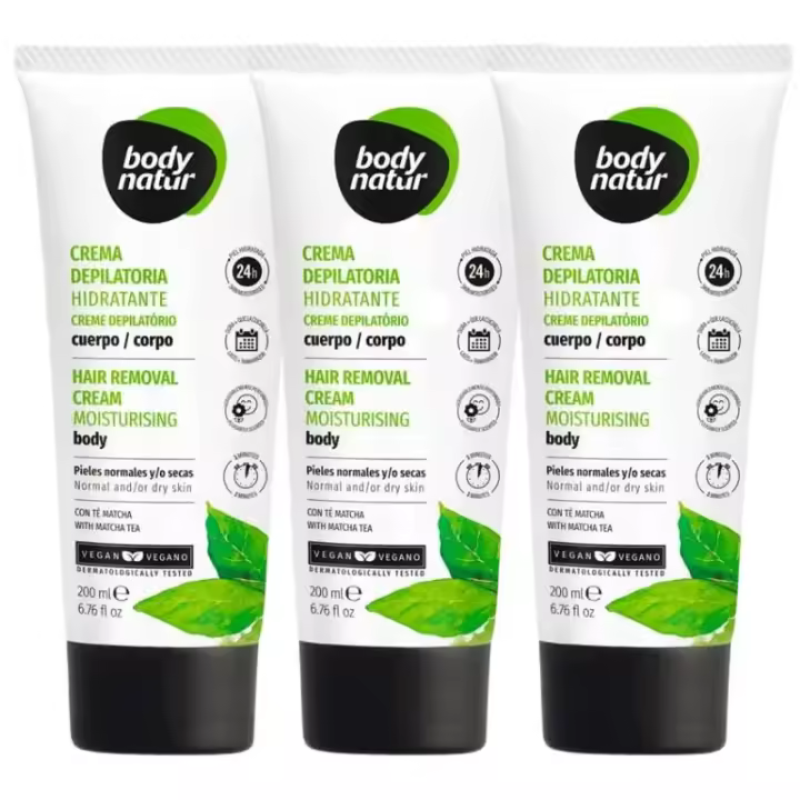 【Pack 3 X 200 ML】Crema depilatoria hidratante corporal con té verde Body Natur 200ml 【ROUA】 - 1