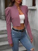 Chaqueta De Casualidad Corta Con Manga Larga Estilo Europeo Y Americano Versátil Para Mujer Top De Poliéster Cierre Abierto - details 16