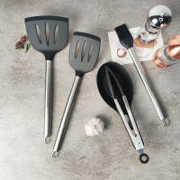 1-Pack Utensilios De Cocina De Silicona Con Mango De Acero Inoxidable Resistente Al Calor Cuchara De Sopa Colador De Pasta Accesorios De Cocina Ecológicos - details 11