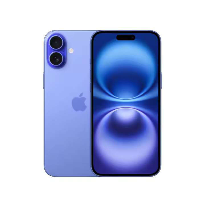 Apple iPhone 16 Plus 6.7" smartphone with A18 processor, 128GB storage, dual SIM, 48MP camera, iOS 18, and CE certification in blue, featuring high resolution display and 5G connectivity. - 1
