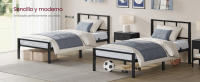 VASAGLE Cama Individual de Metal, 90 x 190 cm, con Cabecero, Montaje Rápido, Dormitorio, Negro/Blanco - details 0