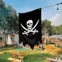 Bandeera De Pirata Jolly Roger 30x50CM En Poliéster Impresa Tapiz De Calavera Y Boneco Para Decoración De Halloween - details 2