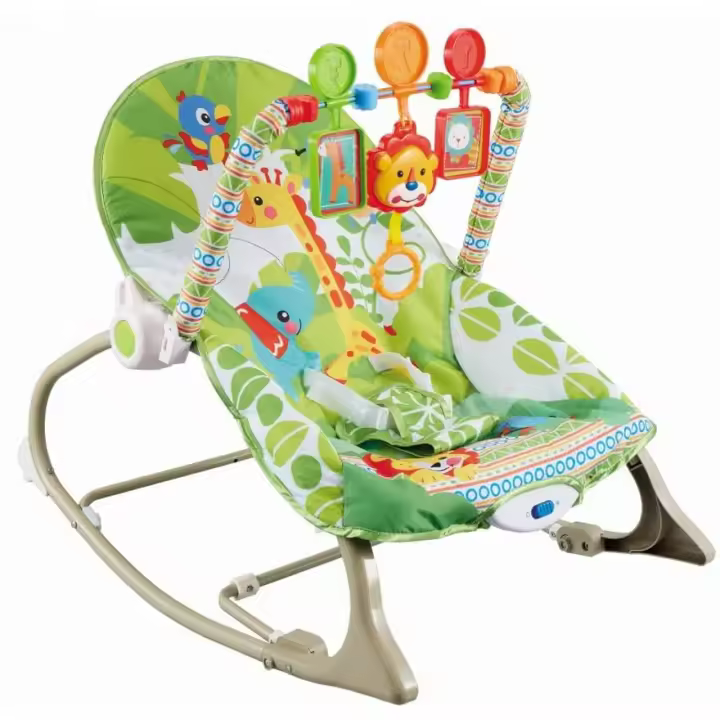 Toral Hamaca Bebé y Mecedora Bebe con Vibración - Incluye Barra de Juegos con Caja Musical - Hamaca Bebe Convertible en Silla Infantil, Respaldo Ajustable y Tela Lavable - Color Verde - 1