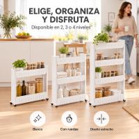 Carrito Auxiliar Estrecho con Ruedas, Estantería Organizadora Blanca de 2, 3 o 4 Niveles, Carro de Almacenamiento para Huecos y Rincones en Cocina, Mueble Auxiliar Cocina, Organizador Cocina, Almacenamiento y Accesorios para Cocina, Muebles de Cocina - details 9