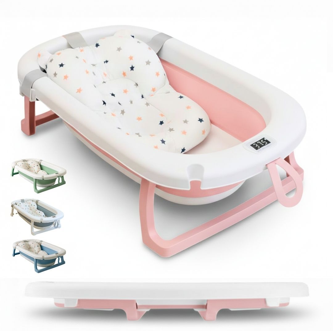 BATHBY Bañera Plegable para Bebés Recién Nacidos, Cojín Reductor, Termómetro Integrado y Patas Antideslizantes, Compacta y Segura