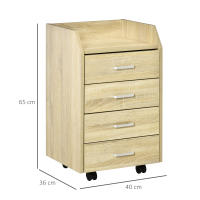 Vinsetto Cajonera de Escritorio con Ruedas, Cajonera de Oficina con 4 Cajones, Archivador Móvil para Estudio, Salón, para Debajo del Escritorio, 40x36x65 cm, Natural - details 2