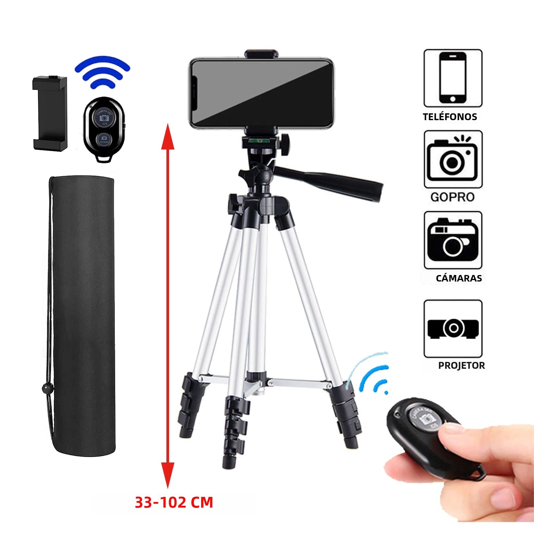Trípode Para Teléfono 100cm Con Control Remoto Bluetooth Soporte Universal Para Cámara Fotografía Y Video Material De Aluminio