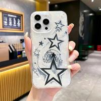 Funda De Teléfono Grunge Dibujo Negro Estrella Con Fondo De Perla Iridescente Brillante Funda Protectora Suave TPU Para Todos Los Modelos De iPhone - details 4