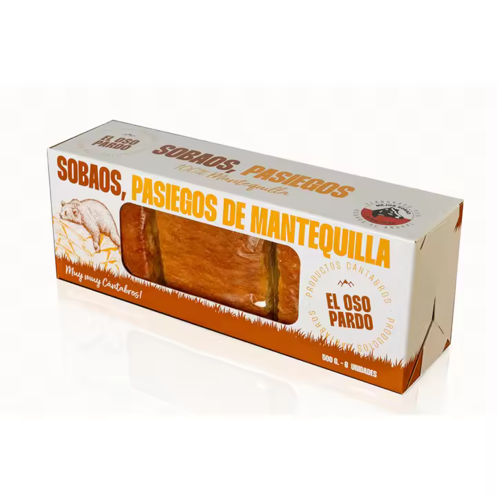 EL OSO PARDO Sobaos Pasiegos IGP - Receta Tradicional de Cantabria, Bizcocho de Mantequilla, 6 uds. - 1
