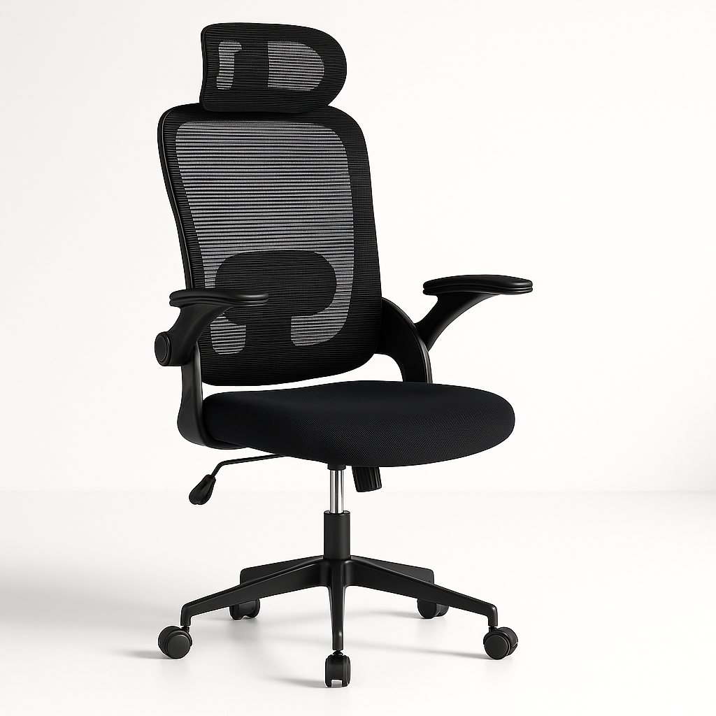 Silla de Oficina T-Lovendo Ergonómica con Reposacabezas, Reposabrazos Ajustables y Soporte Lumbar, Respaldo de Malla Transpirable, Altura Regulable, Ideal para Trabajo en Casa o Estudio