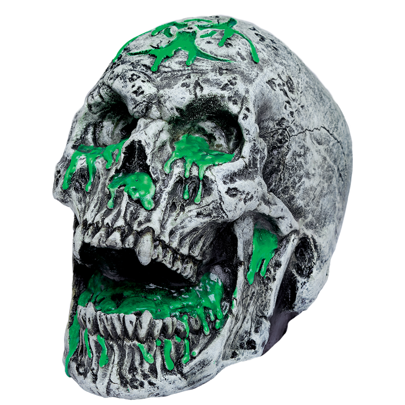 Ghoulish Productions - Cráneo Radioactivo, Línea Decorativos, Accesorio de Látex Resistente, Pintada a Mano, Halloween, Desfile de Carnaval, Fiesta de Disfraces.
