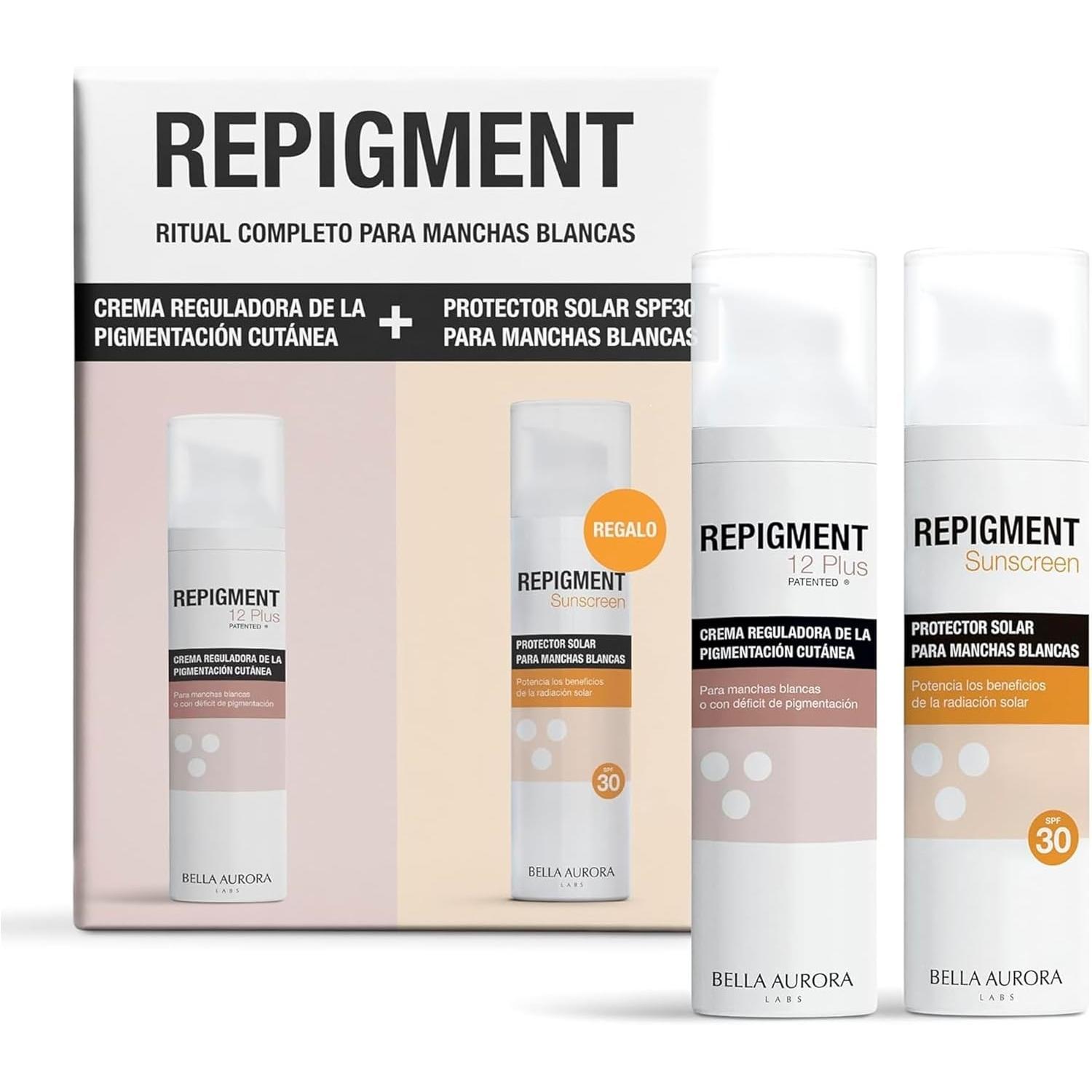 Bella Aurora Pack Repigment 12 Plus 75 Ml + Repigment Sunscreen SPF 30 75 Ml - Crema Reguladora de Pigmentación de Piel y Protector Solar para Pieles con Déficit de Pigmentación, Crema Doble Acción