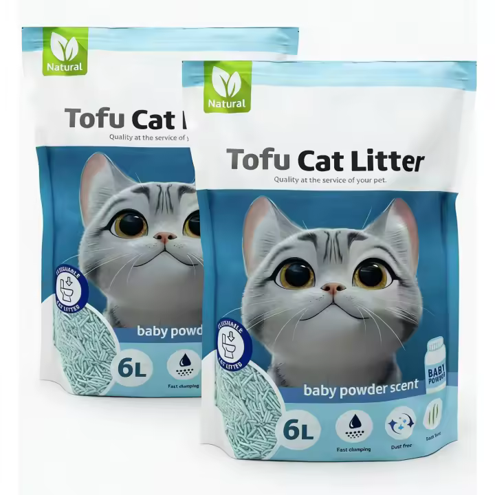 Arena para Gatos de Tofu Aroma Talco, 6L Cada Uno, Fuerte Absorbencia, Fácil Compacidad, Desagotable, Sin Polvo, Múltiples Aromas Disponibles, Suministros para Mascotas . - 1