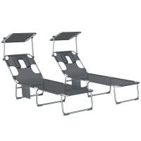 Outsunny Set de 2 Tumbonas Jardín Exterior, Tumbonas Plegables con Reposacabezas, Dosel 360°, Orificio Facial, Bolsillo Lateral, Respaldo Reclinable 5 Posiciones y Textilene 550 g/m² para Playa - details 0