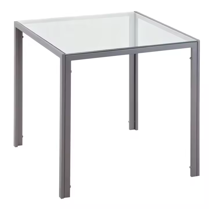 HOMCOM Mesa de Comedor de Cristal, Mesa Rectangular para 4 Personas con Patas de Metal, para Cocina, Salón, 75x75x75 cm, Gris - 1