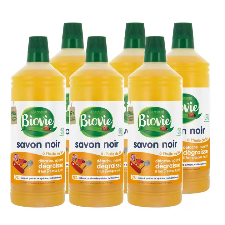 Biovie - Jabón negro líquido a la aceite de linaza (6 unidades de 1lt) - 1