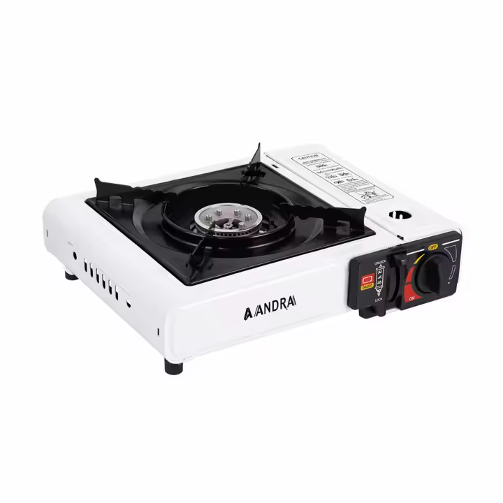 COCINA DE GAS PORTÁTIL DE 1 FOGÓN, DISPOSITIVO DE ENCENDIDO ELECTRÓNICO, IDEAL PARA EXTERIORES Y HOGAR, SISTEMA DE SEGURIDAD, FUNCIONA CON CARTUCHOS O BOMBONA. ANDRA - 1