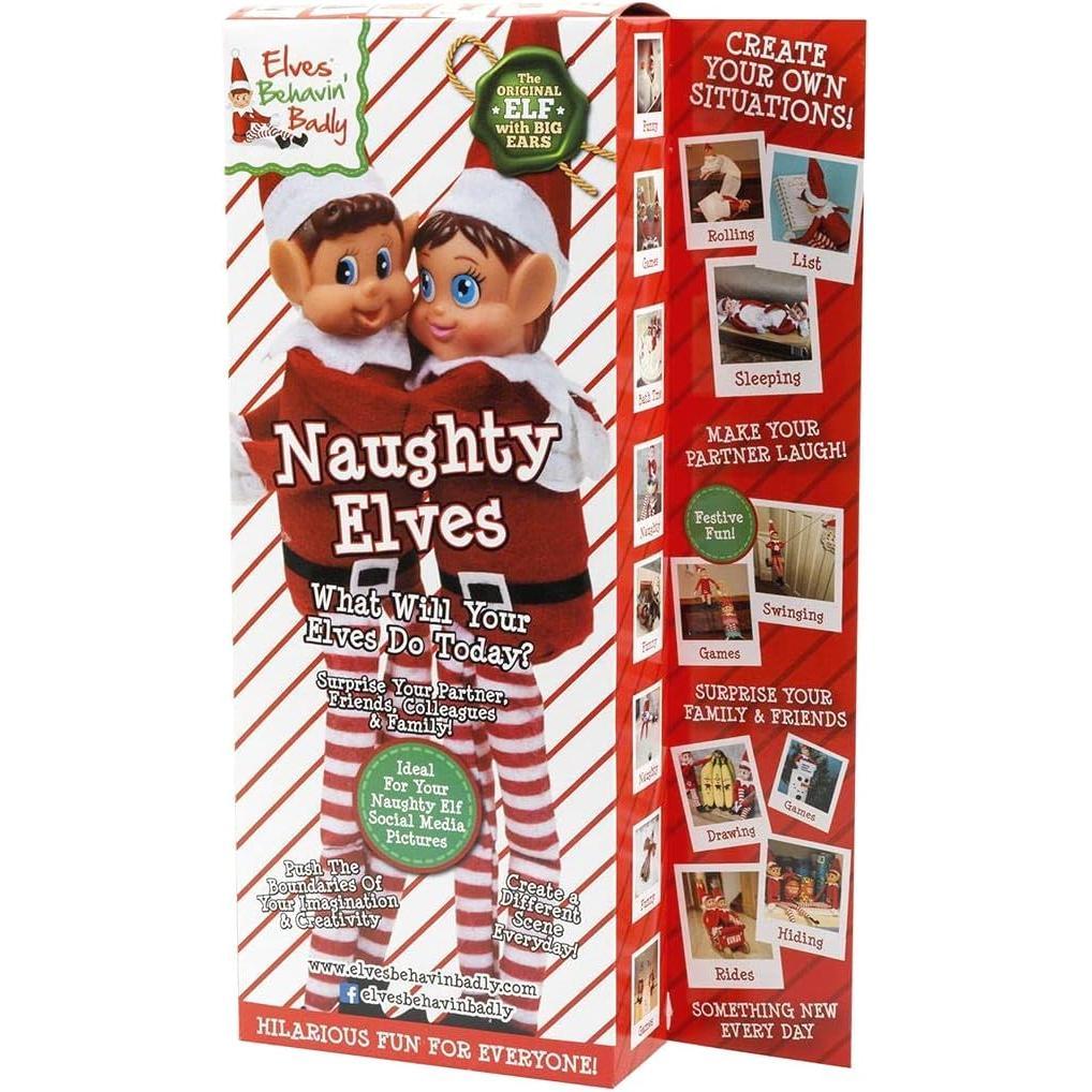 Colorbaby Elves Behavin Badly - Juego de 2 Peluches 30cm de Elfo y Elfa Con Cuerpo Suave y Cabeza de Vinilo para Niños - Regalo de Navidad