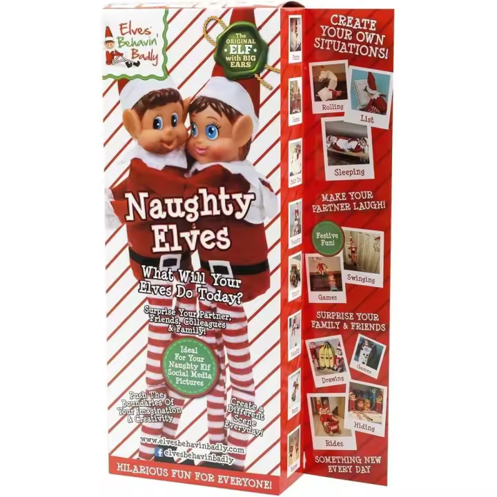 Colorbaby Elves Behavin Badly - Juego de 2 Peluches 30cm de Elfo y Elfa Con Cuerpo Suave y Cabeza de Vinilo para Niños - Regalo de Navidad - 1