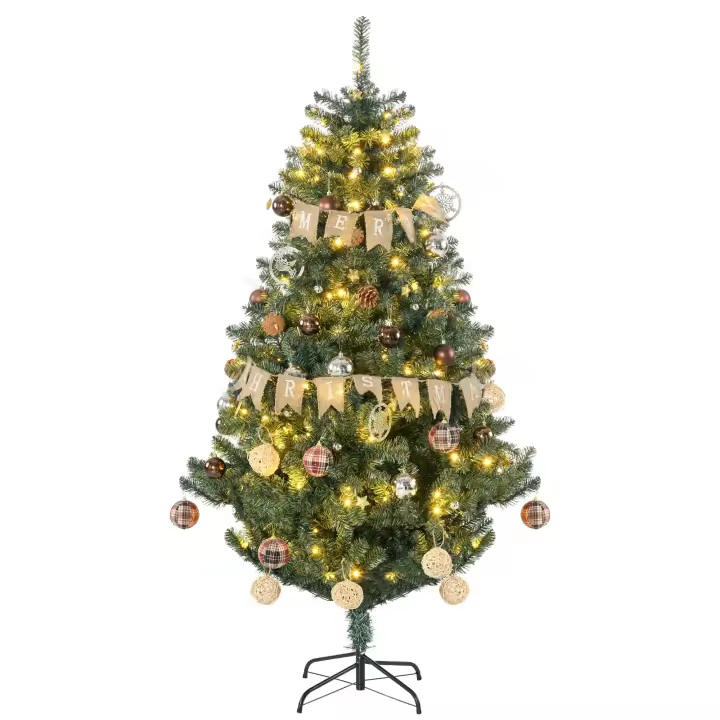 HOMCOM Árbol de Navidad Artificial 150/180 cm con 100/150 Luces LED Árbol con 8 Modos de Iluminación de Navideño con 472/650 Ramas y 80/100 Decoraciones Árbol Automático Acero Verde - 1