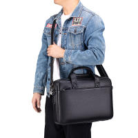 Bolso De Negocios Para Hombre De Cuero Genuino Gran Capacidad Con Computadora - Bolsa De Mano De Capa Superior De Vaca - details 15