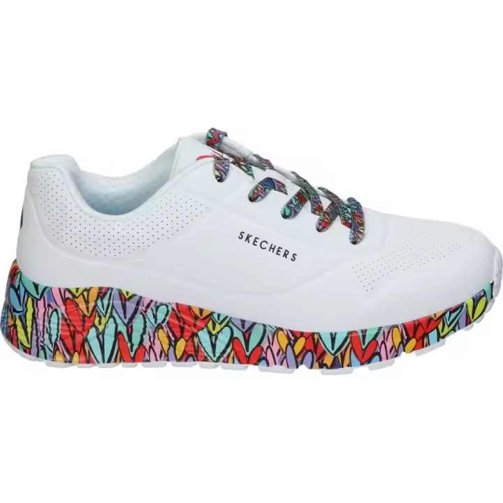 SKECHERS | Zapatillas Skechers JGoldcrown UNO Lite Subtle Love para Mujer – Deportiva Blanca con Dibujos de Corazones – Sneakers con Cordones – Air Cooled Memory Foam – Apto para Lavadora – Modelo 314088L-WMLT - 1