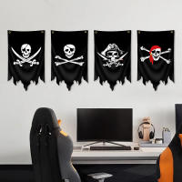 Bandeera De Pirata Jolly Roger 30x50CM En Poliéster Impresa Tapiz De Calavera Y Boneco Para Decoración De Halloween - details 0
