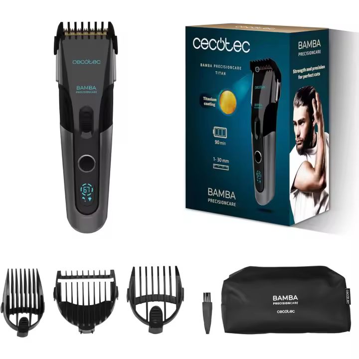 Cortapelos Cecotec Bamba Precisioncare Titan Autonomía 90 Min 30 Mm Inalámbrico 3 Peines Guía Pantalla - 1