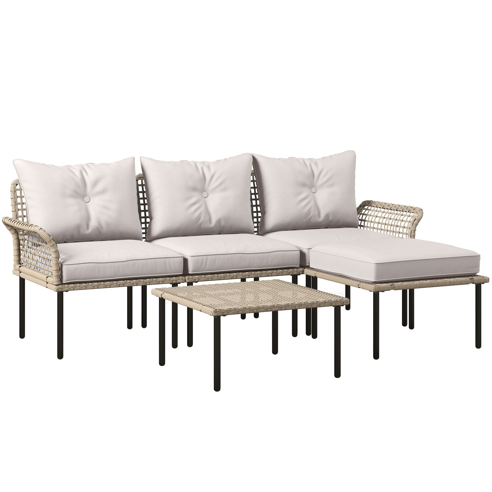 Outsunny Conjunto de Jardín de Ratán Sintético Juego de 5 Piezas Muebles de Jardín con 2 Sofás Esquineras 1 Sofá de Exterior 1 Taburete 1 Mesa de Centro y Cojines para Terraza Patio